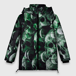 Куртка зимняя женская Множество черепов во тьме - Зелёный, цвет: 3D-светло-серый