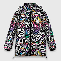Куртка зимняя женская Цветная оптическая иллюзия, цвет: 3D-черный