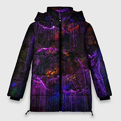 Куртка зимняя женская Неоновые лучи и листья - Фиолетовый, цвет: 3D-черный