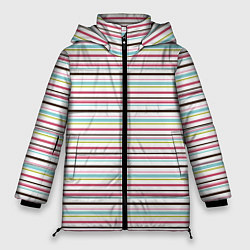 Куртка зимняя женская Полоски светлые на белом фоне, цвет: 3D-светло-серый