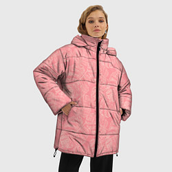 Куртка зимняя женская Бежевые листья монстеры на розовом, цвет: 3D-светло-серый — фото 2