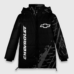 Куртка зимняя женская Chevrolet Speed на темном фоне со следами шин, цвет: 3D-черный