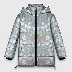 Куртка зимняя женская Коралловый и серо-голубой, мандала, цвет: 3D-черный