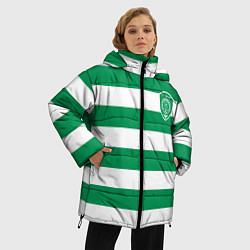 Куртка зимняя женская ФК Ахмат на фоне бело зеленой формы, цвет: 3D-светло-серый — фото 2