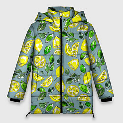 Куртка зимняя женская Порезанные лимоны - паттерн, цвет: 3D-светло-серый