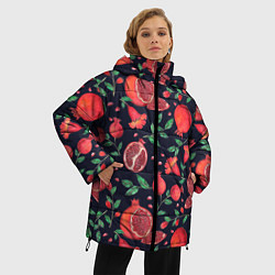 Куртка зимняя женская Красные гранаты на темном фоне, цвет: 3D-светло-серый — фото 2