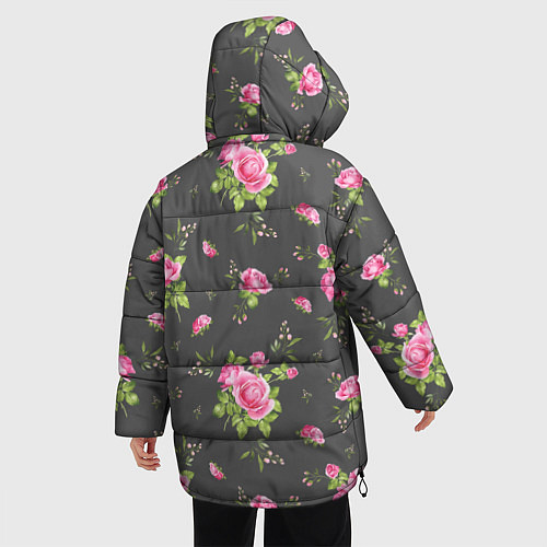 Женская зимняя куртка Розовые розы на сером фоне / 3D-Светло-серый – фото 4