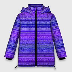 Куртка зимняя женская Узор в стиле бохо на фиолетовом фоне, цвет: 3D-черный
