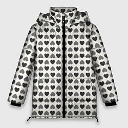 Куртка зимняя женская Черные и серые сердечки, цвет: 3D-светло-серый