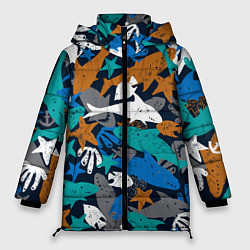Куртка зимняя женская Акула и другие обитатели океана, цвет: 3D-светло-серый