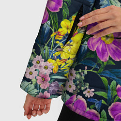 Куртка зимняя женская Цветы Фиолетовые Пионы, цвет: 3D-черный — фото 2
