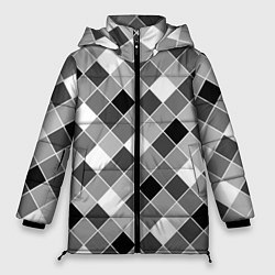 Куртка зимняя женская Черно-белый клетчатый узор, цвет: 3D-светло-серый
