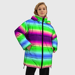 Куртка зимняя женская Яркие разноцветные размытые полосы, цвет: 3D-черный — фото 2