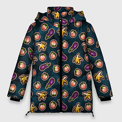 Куртка зимняя женская Баклажаны персики бананы паттерн, цвет: 3D-светло-серый