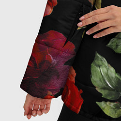 Куртка зимняя женская Цветы Нарисованные Розы На Чёрном Фоне, цвет: 3D-черный — фото 2
