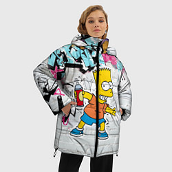 Куртка зимняя женская Барт Симпсон на фоне стены с граффити, цвет: 3D-черный — фото 2