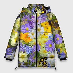 Куртка зимняя женская Цветочная летняя поляна, цвет: 3D-черный