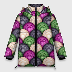 Куртка зимняя женская Круглый калейдоскоп абстракция, цвет: 3D-светло-серый