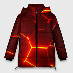 Куртка зимняя женская Красные неоновые геометрические плиты, цвет: 3D-светло-серый