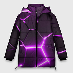 Куртка зимняя женская Фиолетовые неоновые геометрические плиты, цвет: 3D-черный
