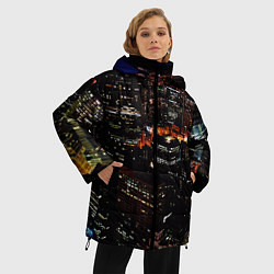 Куртка зимняя женская Ночной город - вид с высоты, цвет: 3D-красный — фото 2