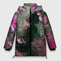 Куртка зимняя женская Абстрактные краски и силуэты, цвет: 3D-красный