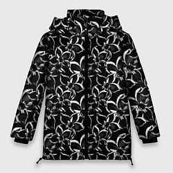 Куртка зимняя женская Черно-белый цветочный узор, цвет: 3D-черный
