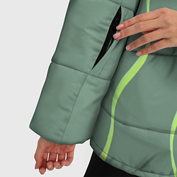 Куртка зимняя женская Абстрактные зеленые линии на фоне цвета хаки, цвет: 3D-светло-серый — фото 2