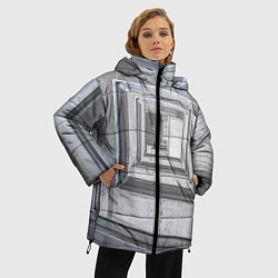 Куртка зимняя женская Абстрактная спираль из блоков, цвет: 3D-красный — фото 2