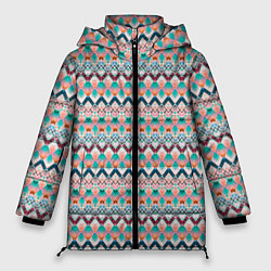 Куртка зимняя женская Многоцветный полосатый восточный орнамент, цвет: 3D-красный