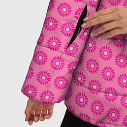 Куртка зимняя женская Розовые цветочки - паттерн из ромашек, цвет: 3D-черный — фото 2