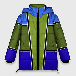 Куртка зимняя женская Зелено- синий геометрический дизайн, цвет: 3D-светло-серый