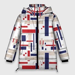 Куртка зимняя женская Геометрический узор Орион красно-синий на белом, цвет: 3D-красный