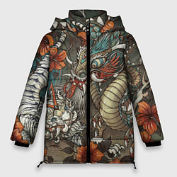 Куртка зимняя женская Тигр и дракон мифические, цвет: 3D-красный