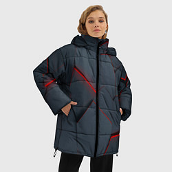 Куртка зимняя женская Геометрический узор треснутого асфальта, цвет: 3D-красный — фото 2