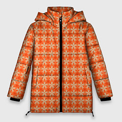 Куртка зимняя женская Цветочки на оранжевом фоне, цвет: 3D-светло-серый