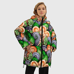 Куртка зимняя женская Объемные лепестки цветов и листья, цвет: 3D-черный — фото 2