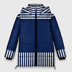 Куртка зимняя женская Синий полосатый узор, цвет: 3D-черный