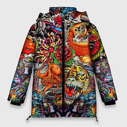 Куртка зимняя женская Красочная иллюстрация, цвет: 3D-черный