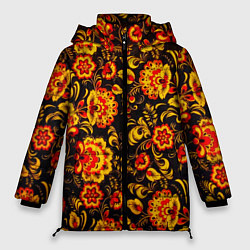Куртка зимняя женская Хохлома роспись, цвет: 3D-черный