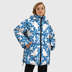 Куртка зимняя женская Гжель рисунок цветы, цвет: 3D-светло-серый — фото 2