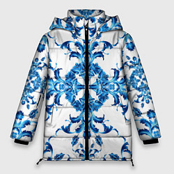 Куртка зимняя женская Гжель синий узор, цвет: 3D-красный