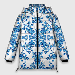 Куртка зимняя женская Гжель узор цветы, цвет: 3D-красный