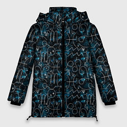 Куртка зимняя женская Знаки зодиака и звезды на сине- черном фоне, цвет: 3D-черный