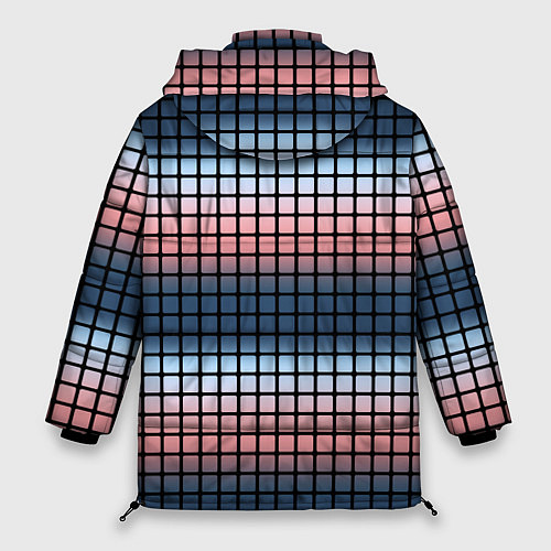 Женская зимняя куртка Разноцветный коралловый с синим узор клетка / 3D-Светло-серый – фото 2
