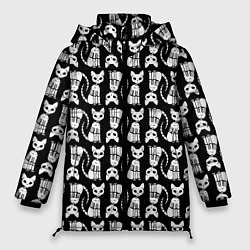 Куртка зимняя женская Скелет кошки - Halloween pattern, цвет: 3D-черный