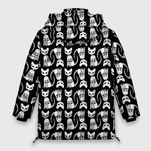 Женская зимняя куртка Скелет кошки - Halloween pattern / 3D-Светло-серый – фото 2