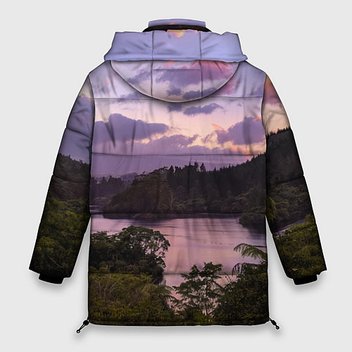 Женская зимняя куртка Пейзаж вечерней реки и леса / 3D-Светло-серый – фото 2