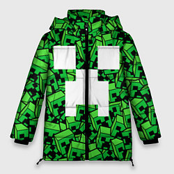 Куртка зимняя женская Головы криперов - Майнкрафт, цвет: 3D-светло-серый