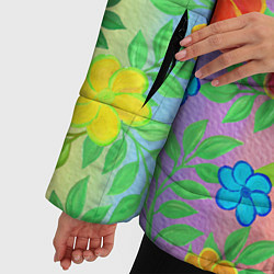 Куртка зимняя женская Яркий цветочный узор на радужном фоне, цвет: 3D-красный — фото 2